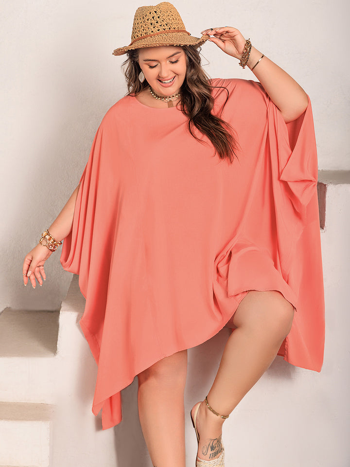 Plus Size Round Neck Batwing Sleeve Mini Dress | Trendsi