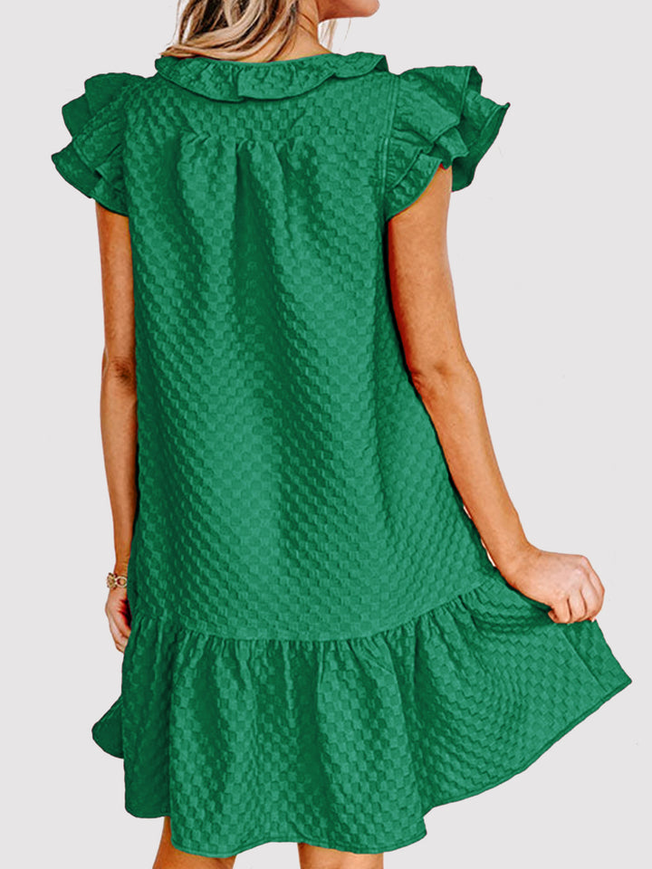 Ruffled Tie Neck Cap Sleeve Dress | Trendsi