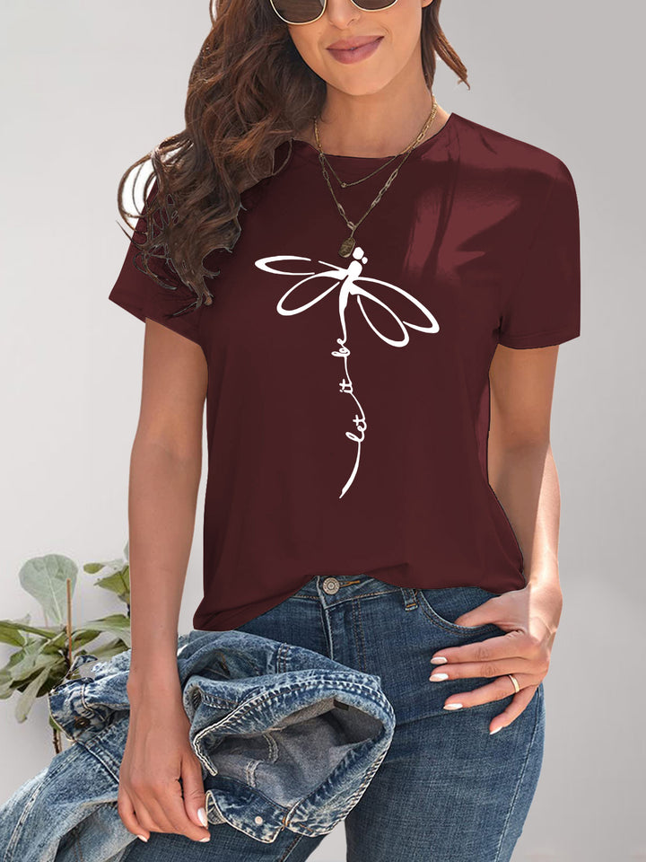 Dragonfly Graphic Round Neck Short Sleeve T-Shirt | Trendsi