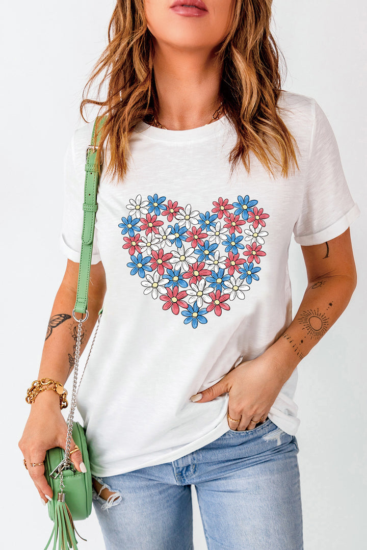 Flower Graphic Round Neck Short Sleeve T-Shirt | Trendsi