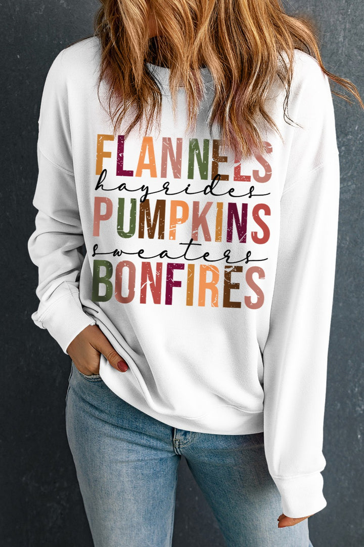 Letter Graphic Round Neck Long Sleeve Sweatshirt | Trendsi