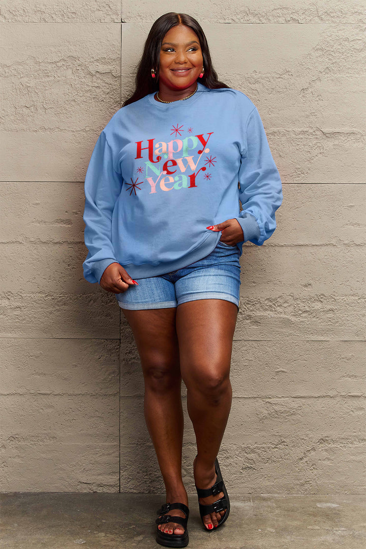 Simply Love Full Size HAPPY NEW YEAR Round Neck Sweatshirt | Trendsi