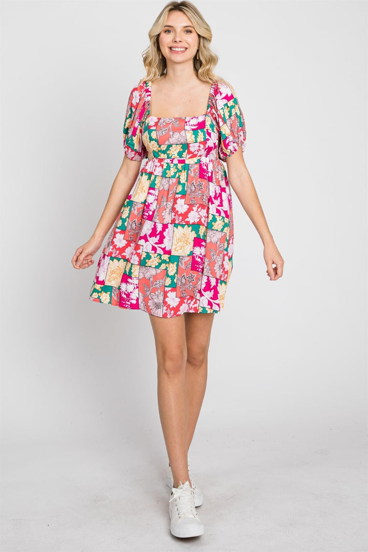 GeeGee Floral Ruff Sleeve Mini Dress | Trendsi