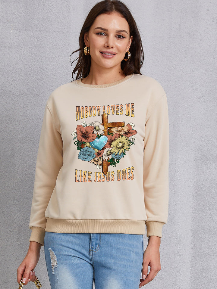 NOBODY LOVES ME LIKE JESUS DOES Round Neck Sweatshirt | Trendsi