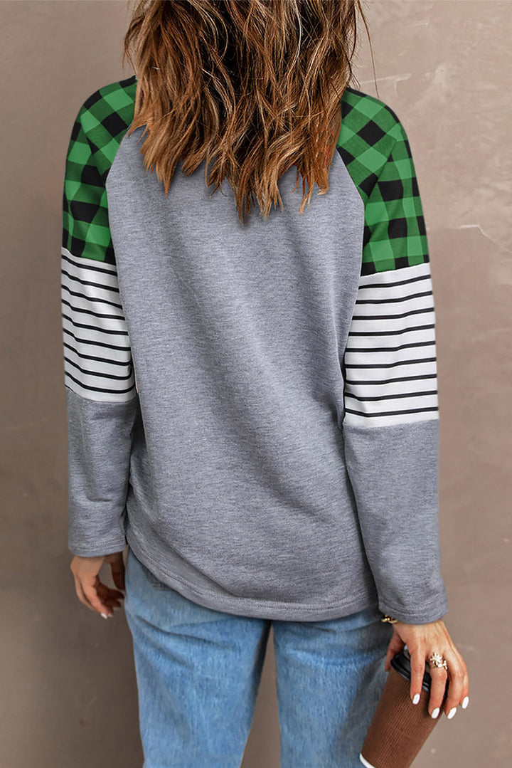 Plaid Heart Raglan Sleeve Sweatshirt | Trendsi