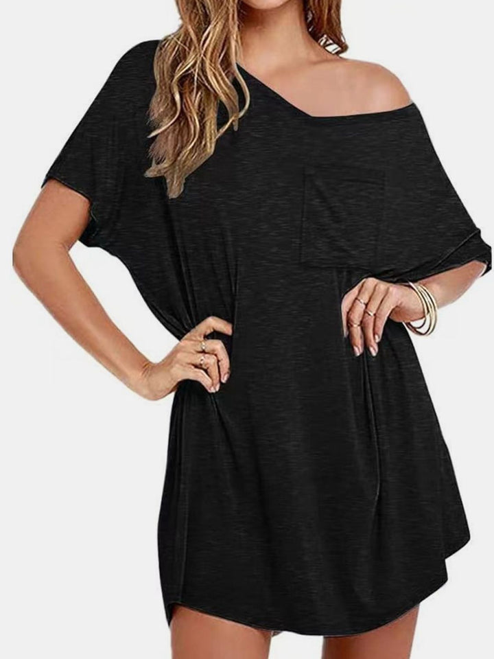 Pocketed V-Neck Short Sleeve Tee Dress | Trendsi