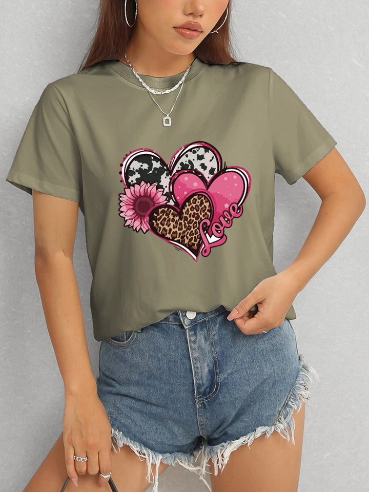 Heart Round Neck Short Sleeve T-Shirt | Trendsi