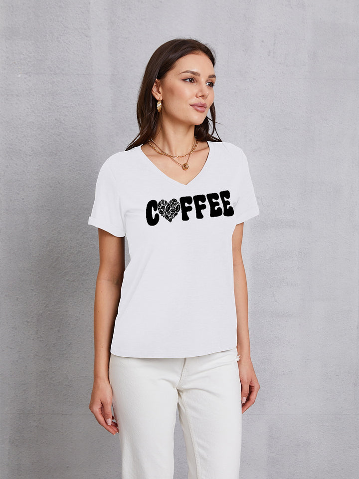 COFFEE V-Neck Short Sleeve T-Shirt | Trendsi