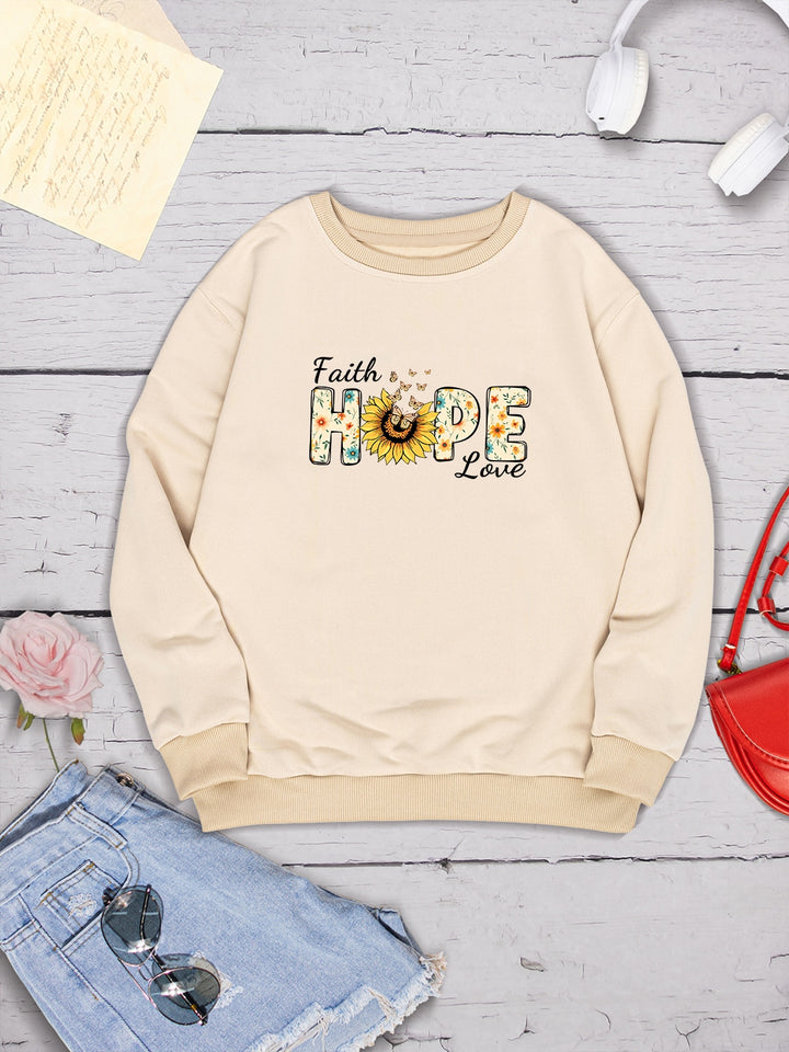 FAITH HOPE LOVE Round Neck Sweatshirt | Trendsi