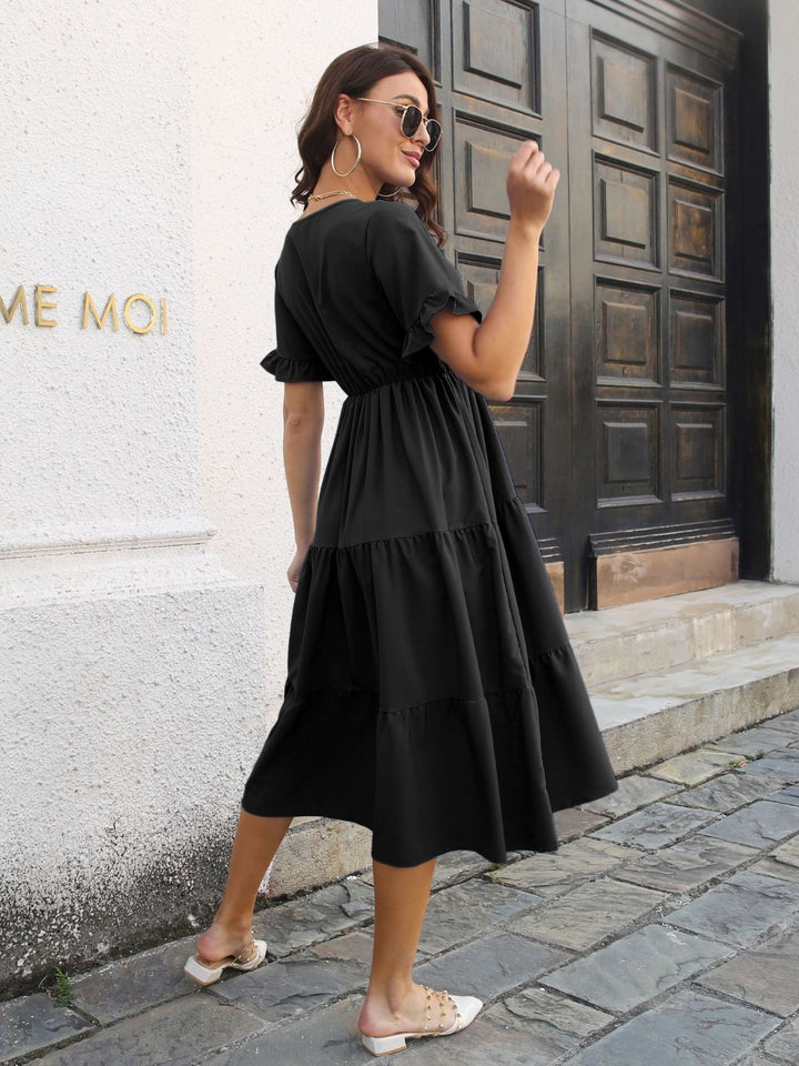 V-Neck Short Sleeve Midi Dress | Trendsi