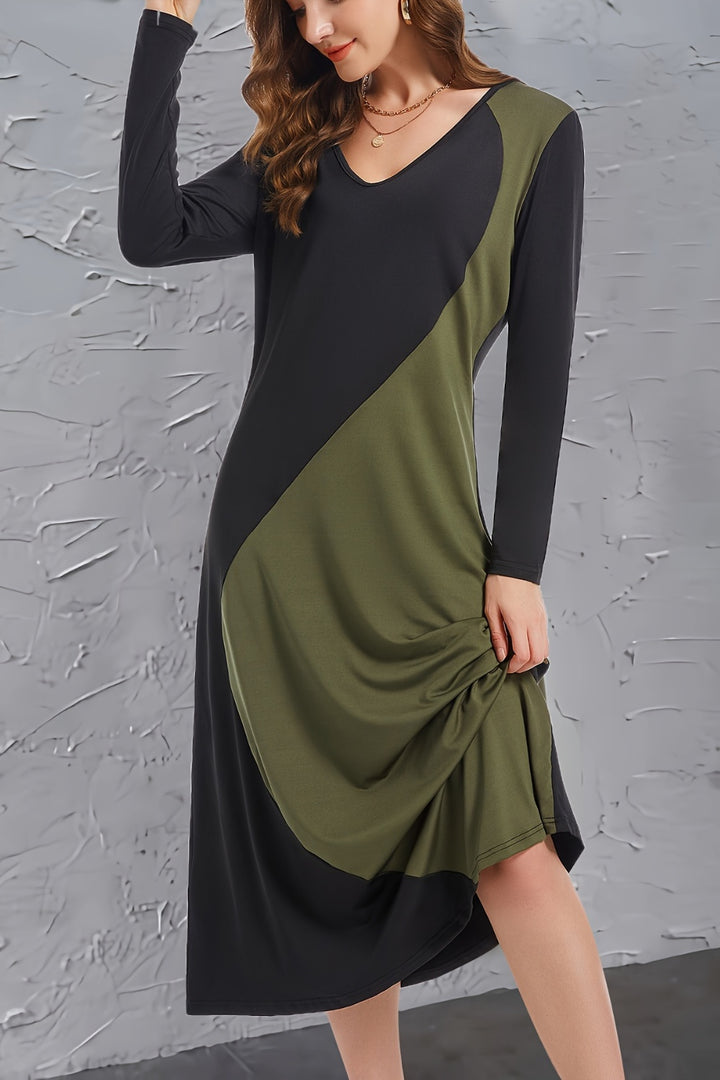 Contrast Long Sleeve Midi Dress | Trendsi