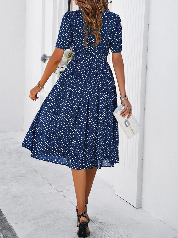 Printed Round Neck Short Sleeve Dress | Trendsi