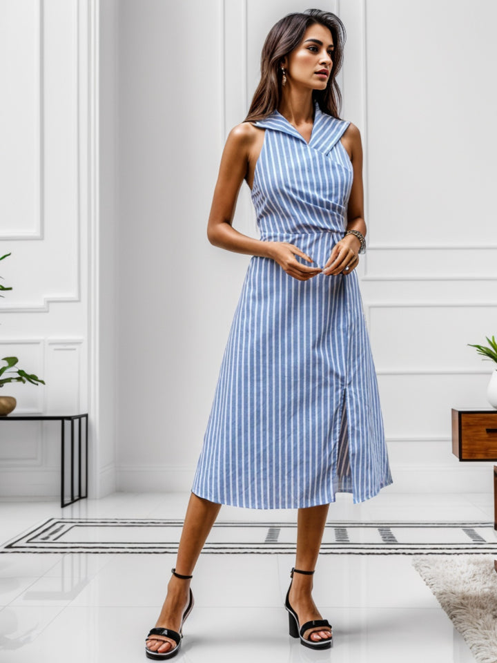 Slit Striped Sleeveless Midi Dress | Trendsi