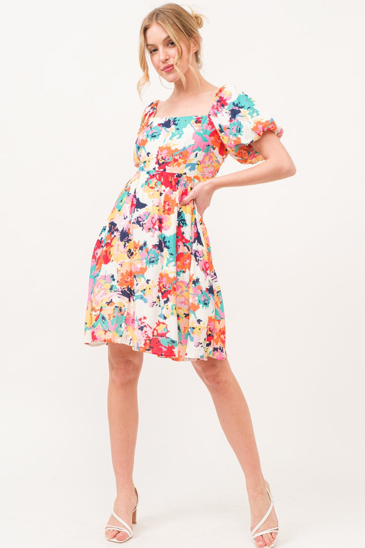 And The Why Square Neck Puff Sleeve Floral Dress | Trendsi