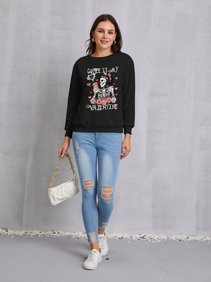 COFFEE IS MY VALENTINE Round Neck Sweatshirt | Trendsi