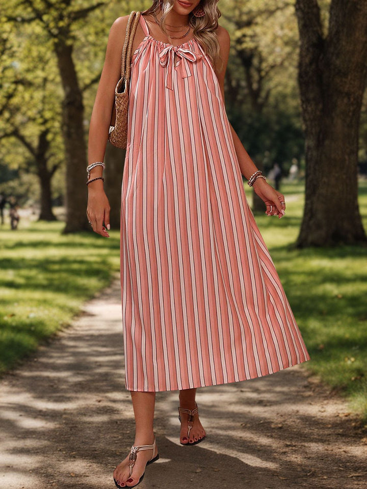 Striped Tie Neck Midi Cami Dress | Trendsi