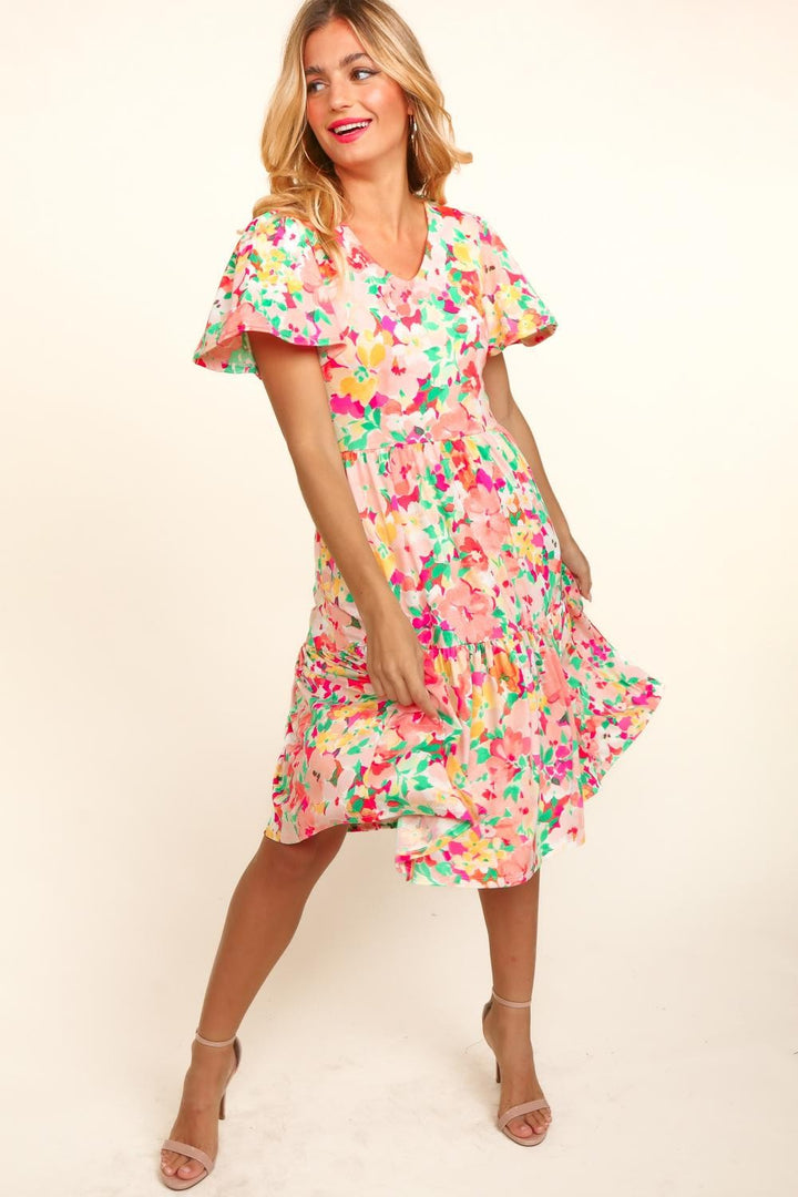 Haptics Tiered Floral Midi Dress with Pockets | Trendsi