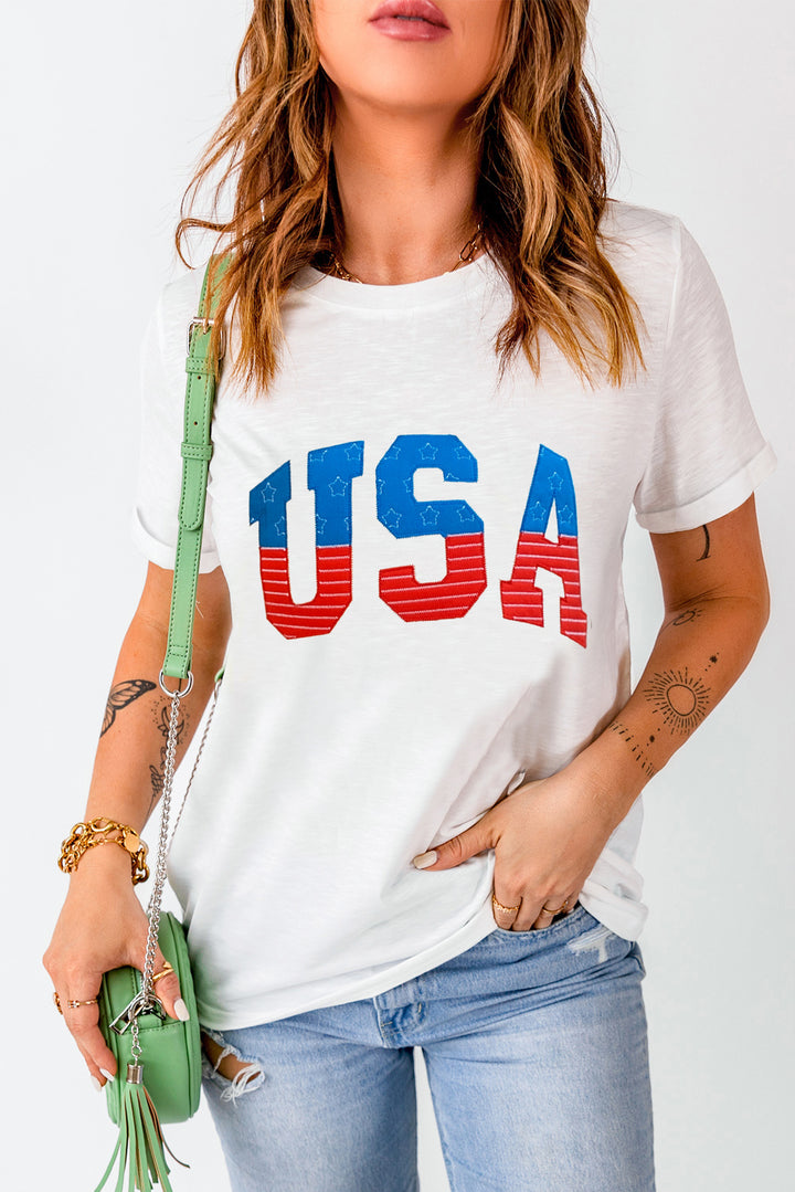 USA Round Neck Short Sleeve T-Shirt | Trendsi