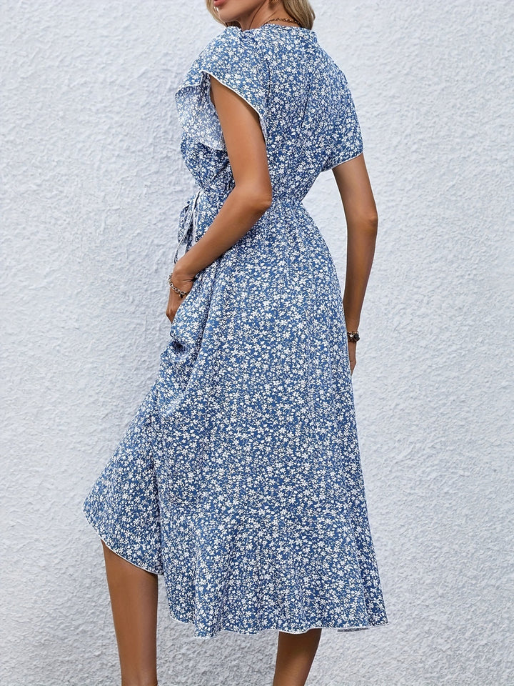 Printed Surplice Flutter Sleeve Midi Dress | Trendsi