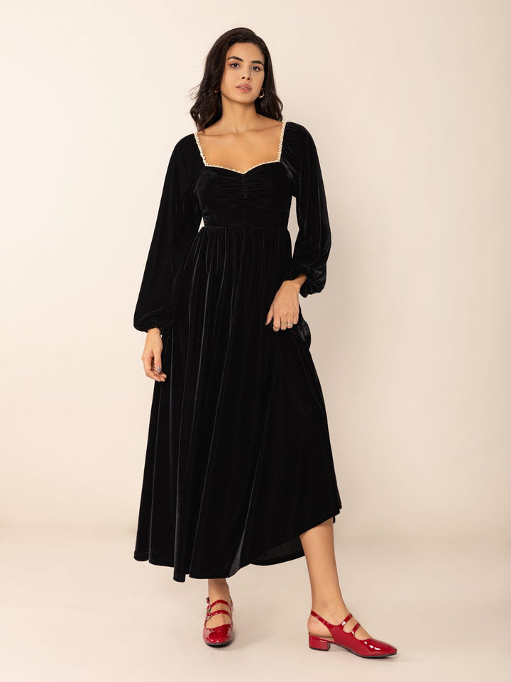 Sweetheart Neck Long Sleeve Midi Dress | Trendsi