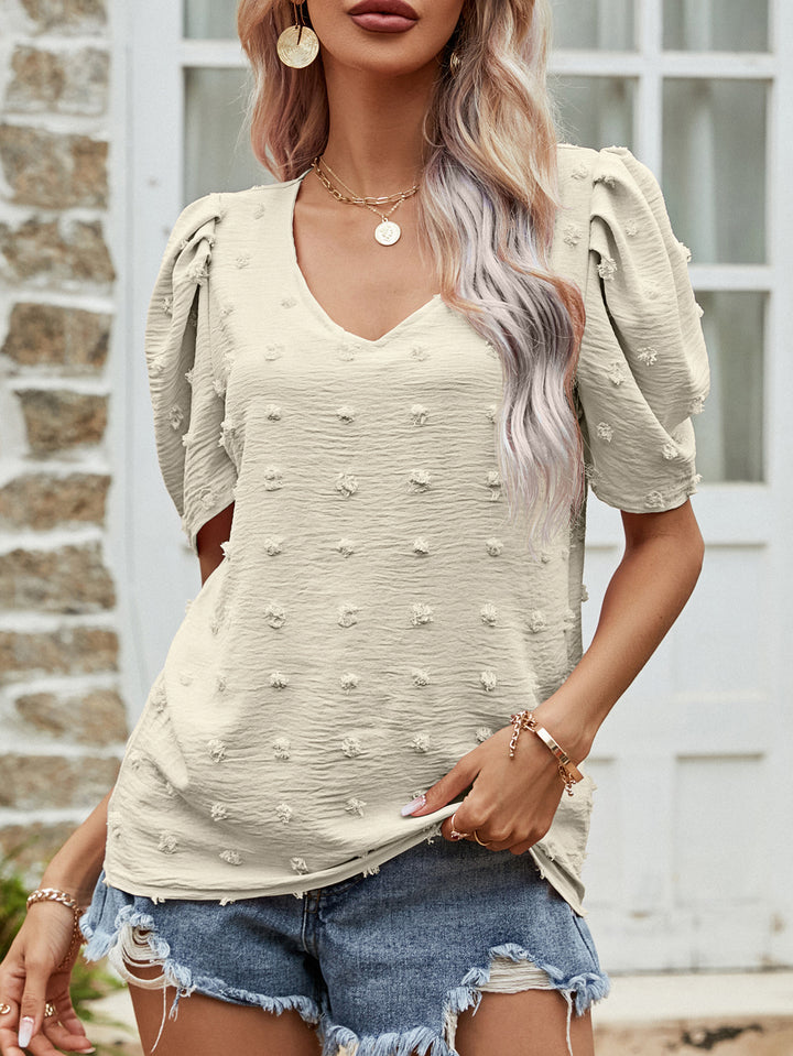 Swiss Dot Short Puff Sleeve Top | Trendsi