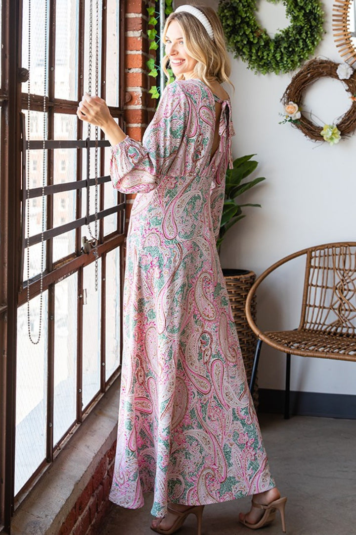 First Love Paisley Print Tie-Back Long Sleeve Maxi Dress | Trendsi