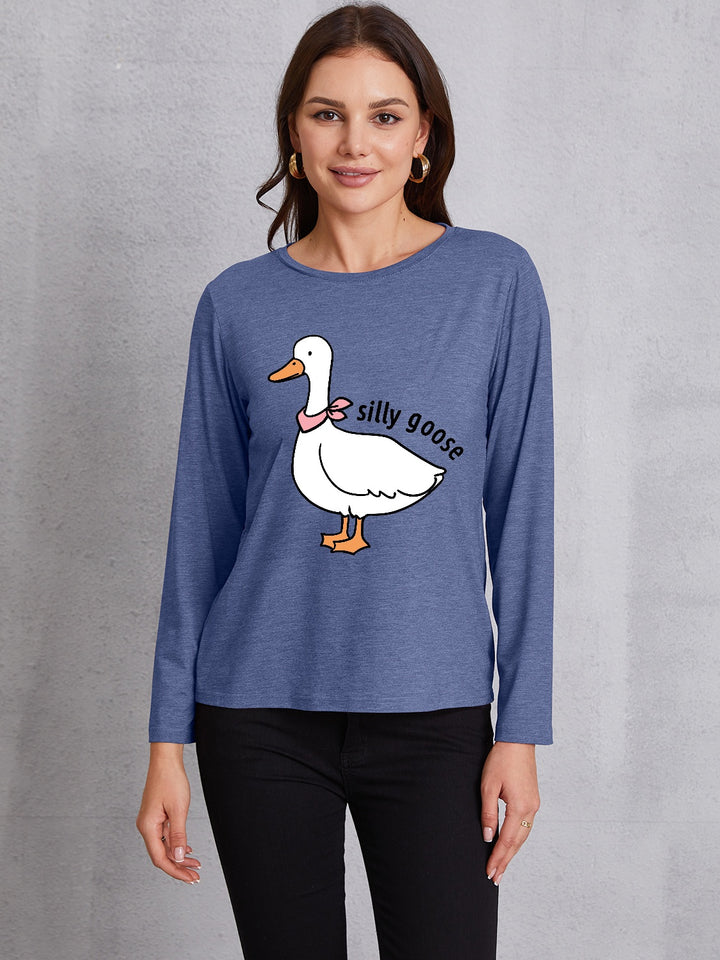 Goose Graphic Round Neck Long Sleeve T-Shirt | Trendsi