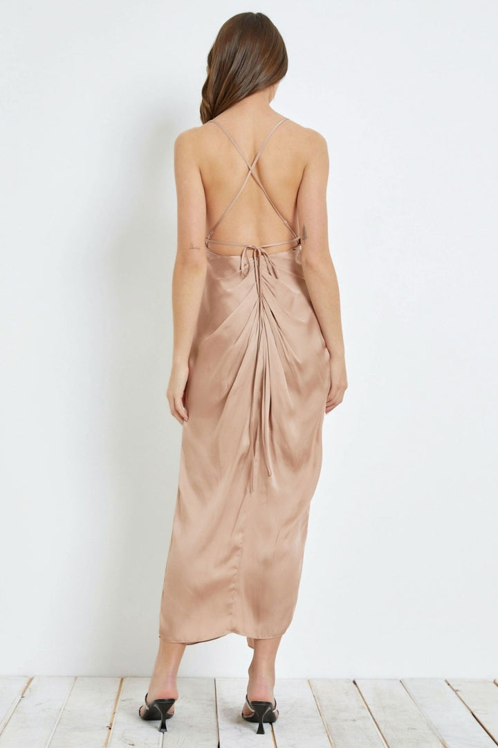 Mustard Seed Twisted Front Slip Backless Dress | Trendsi