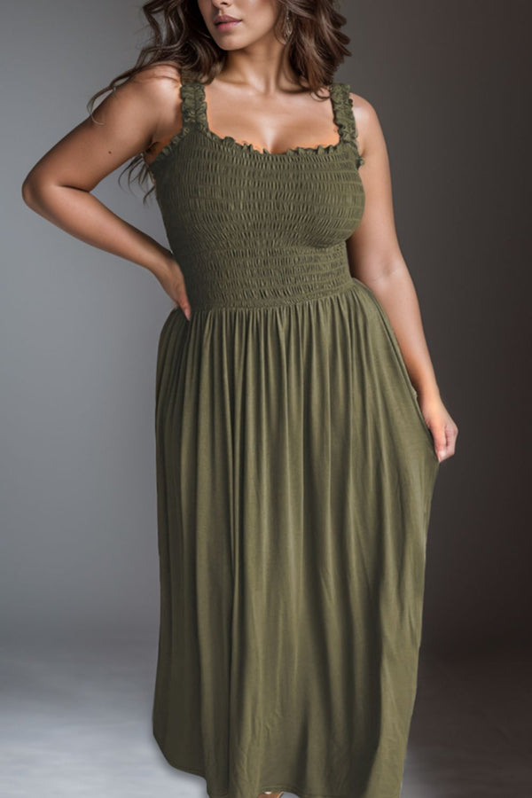 Plus Size Smocked Square Neck Maxi Dress | Trendsi