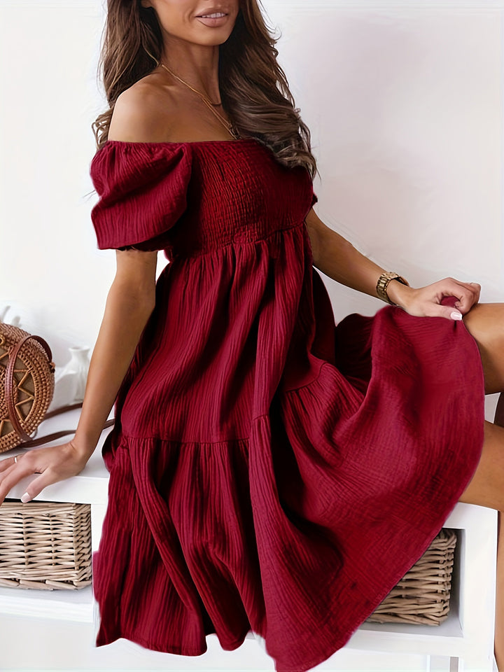 Full Size Ruffled Off-Shoulder Short Sleeve Dress | Trendsi