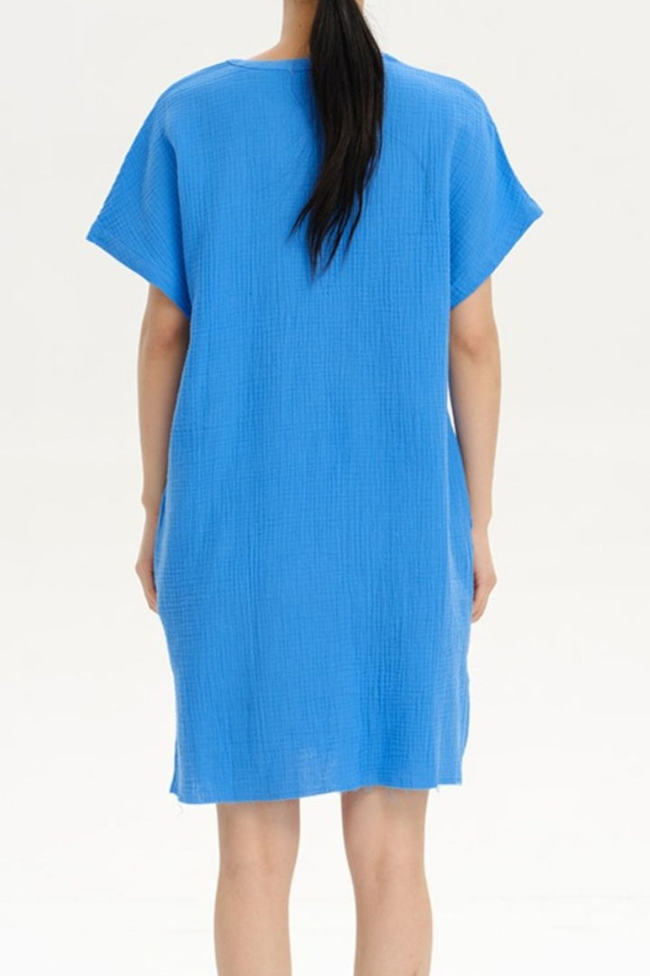 Slit Notched Short Sleeve Mini Dress | Trendsi