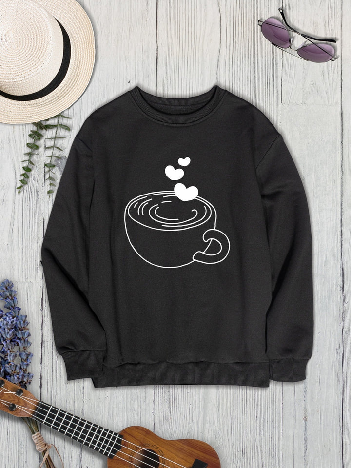 Cup Graphic Round Neck Dropped Shoulder Sweatshirt | Trendsi