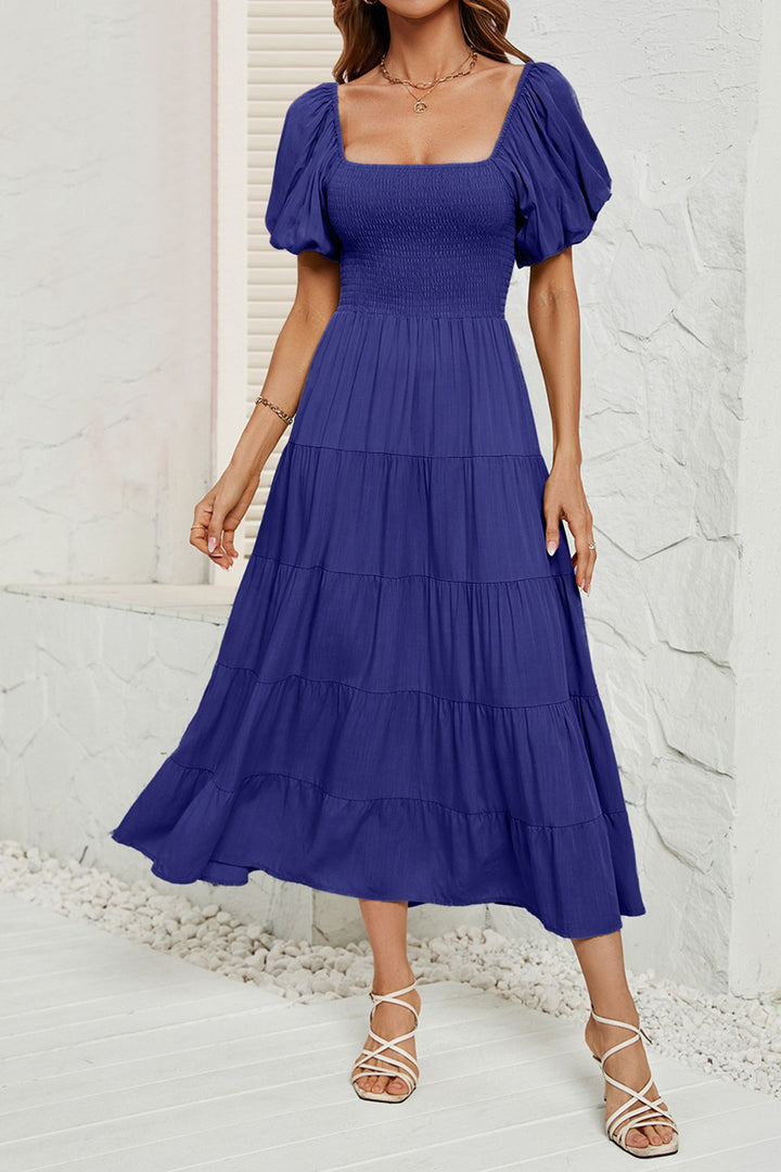 Smocked Square Neck Puff Sleeve Dress | Trendsi