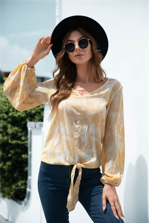 Tie-Dye Tied Balloon Sleeve Blouse | Trendsi