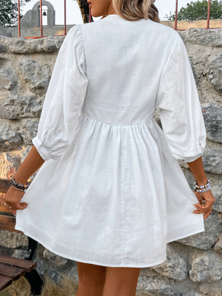 Lace Detail Half Button Three-Quarter Sleeve Dress | Trendsi