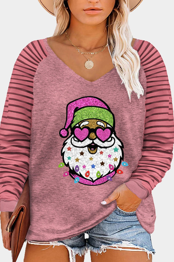 Plus Size Santa Graphic  Striped Long Sleeve T-Shirt | Trendsi