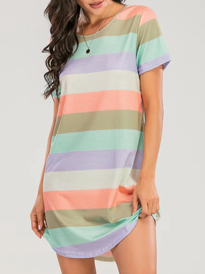 Striped Round Neck Short Sleeve Tee Dress | Trendsi