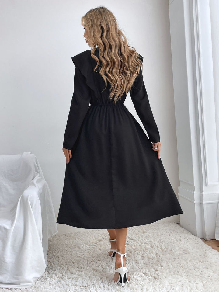 Ruched Ruffled Round Neck Long Sleeve Dress | Trendsi