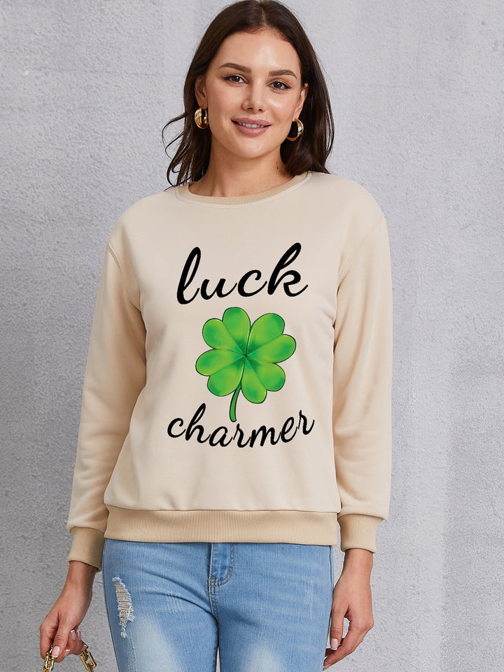 LUCK CHARMER Round Neck Sweatshirt | Trendsi