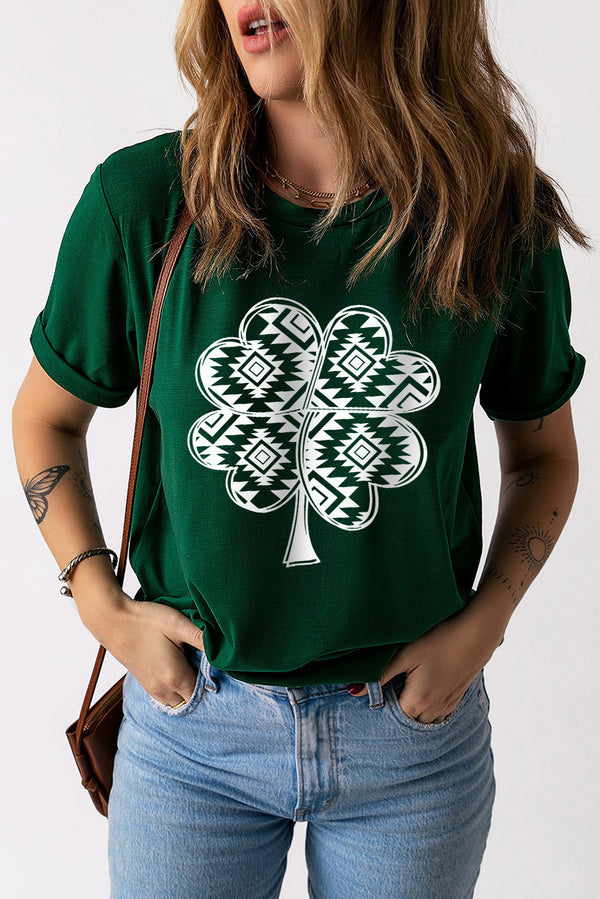 Lucky Clover Geometric Short Sleeve T-Shirt | Trendsi