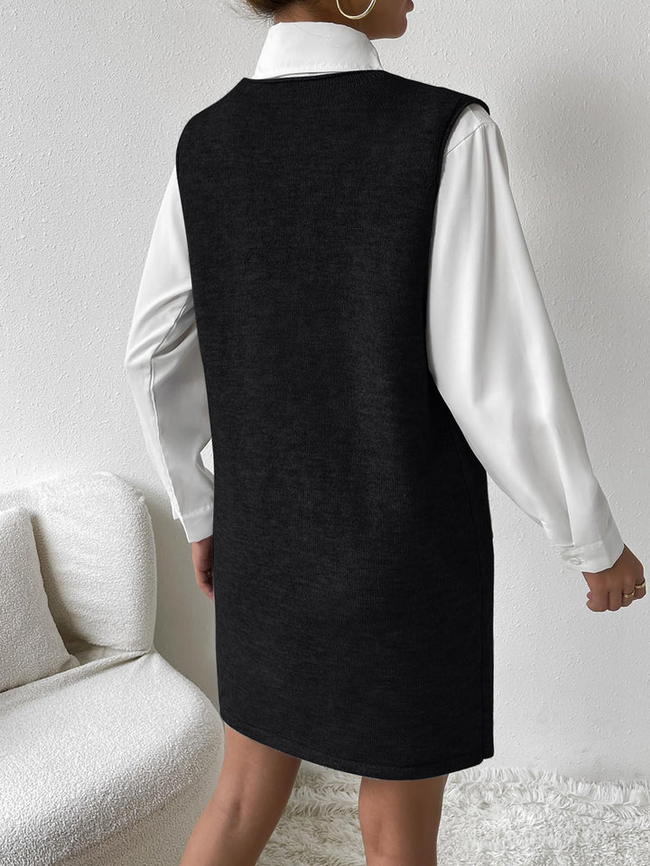 V-Neck Sleeveless Sweater Dress with Pockets | Trendsi