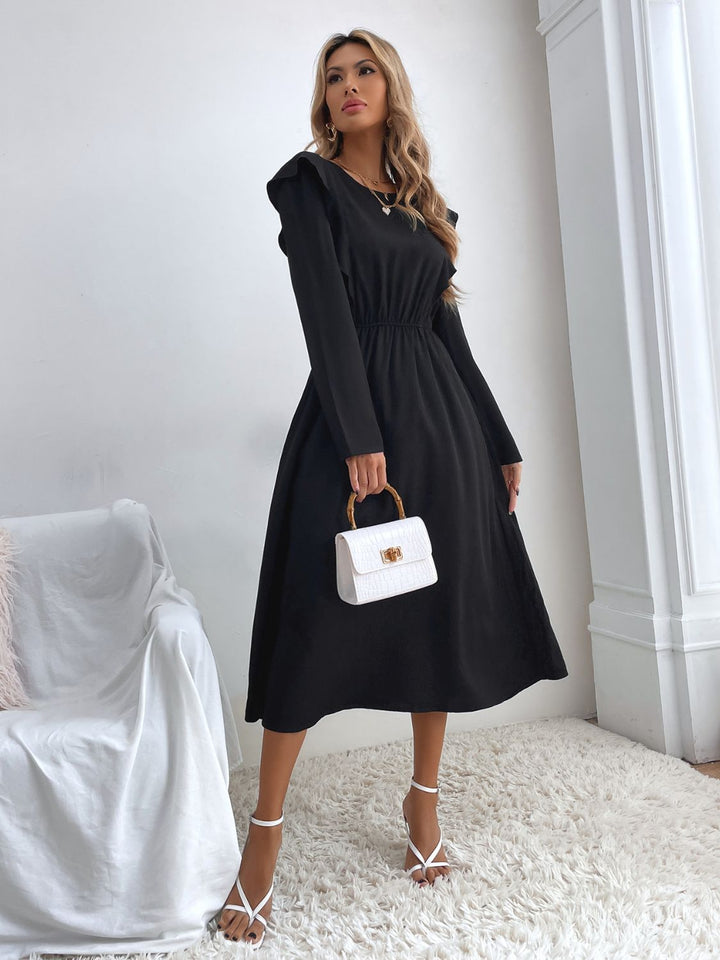 Ruched Ruffled Round Neck Long Sleeve Dress | Trendsi