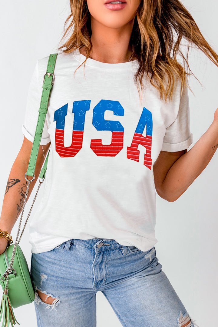 USA Round Neck Short Sleeve T-Shirt | Trendsi