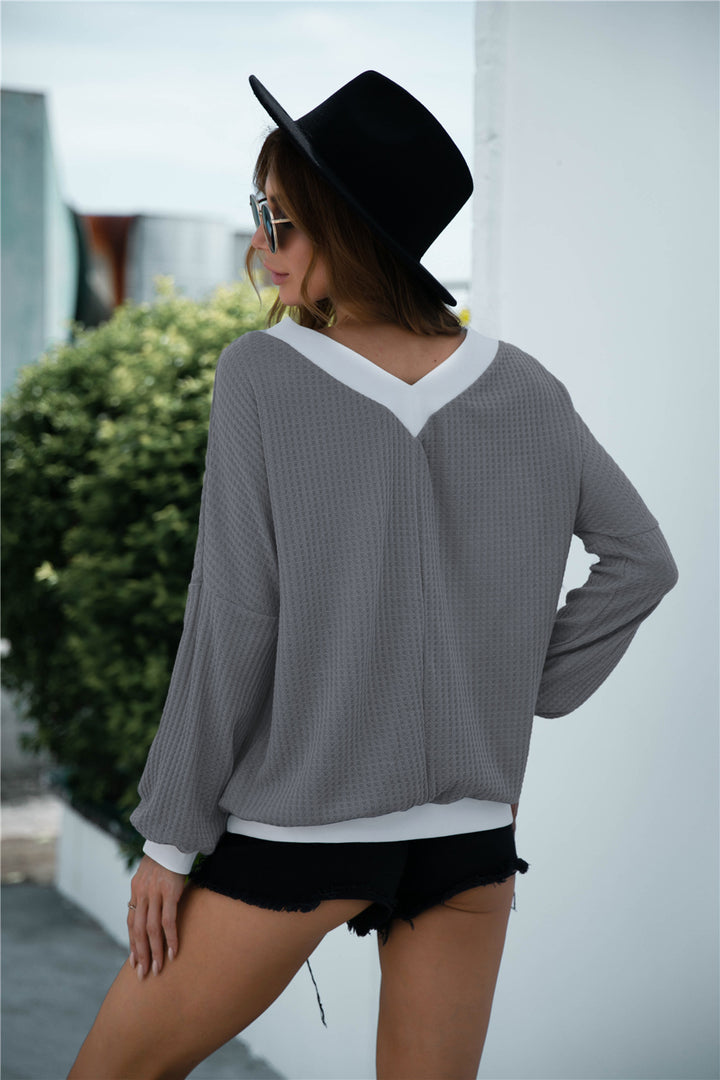 Off-Shoulder Waffle-Knit Dropped Shoulder Blouse | Trendsi