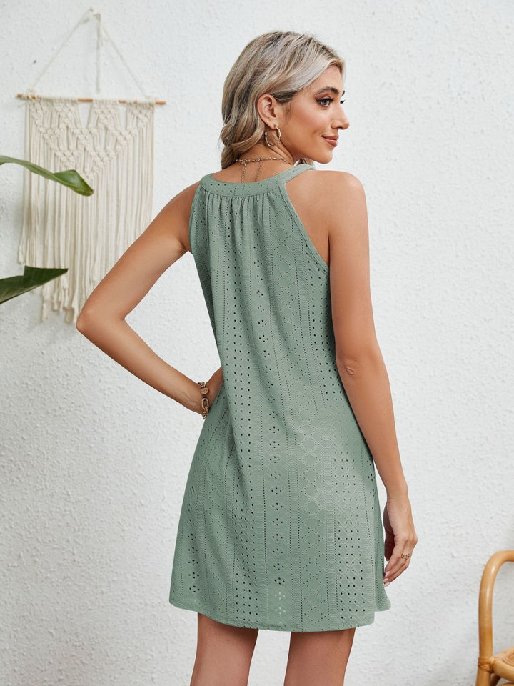 Eyelet Grecian Neck Mini Dress | Trendsi