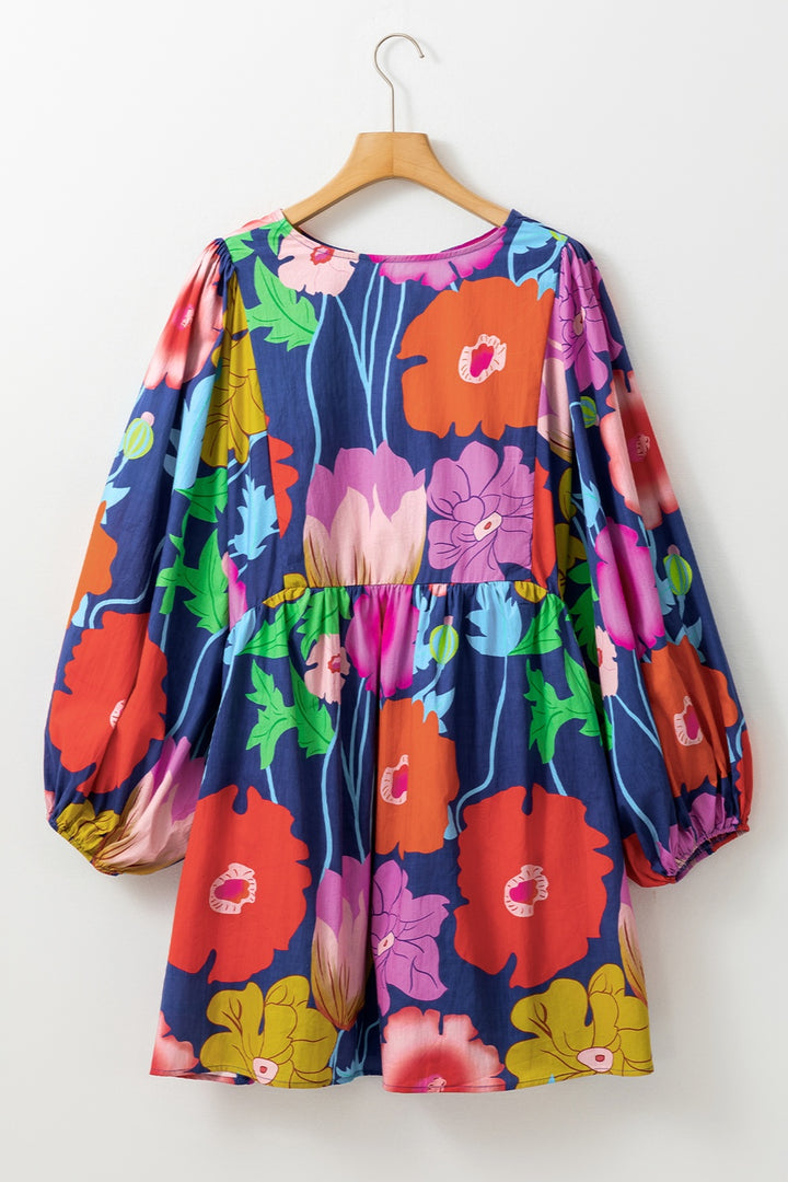 Plus Size Printed Tie Neck Long Sleeve Dress | Trendsi