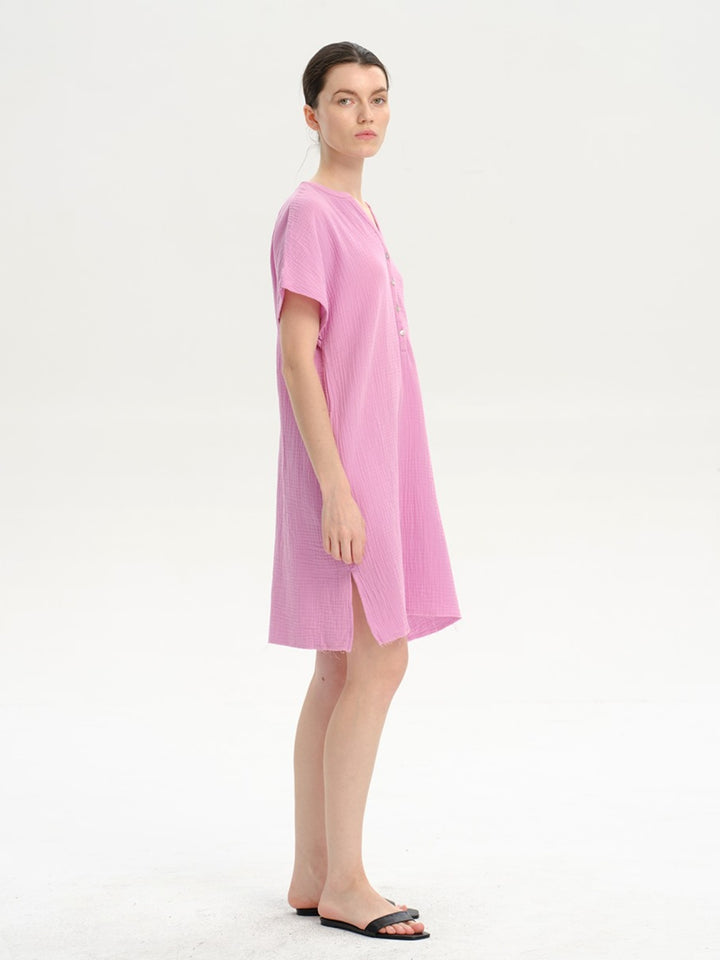 Slit Notched Short Sleeve Mini Dress | Trendsi