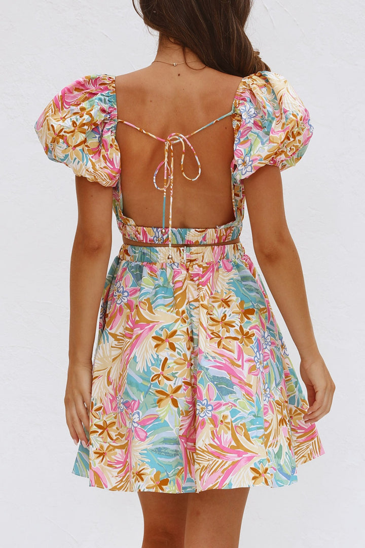 Backless Floral Short Sleeve Mini Dress | Trendsi