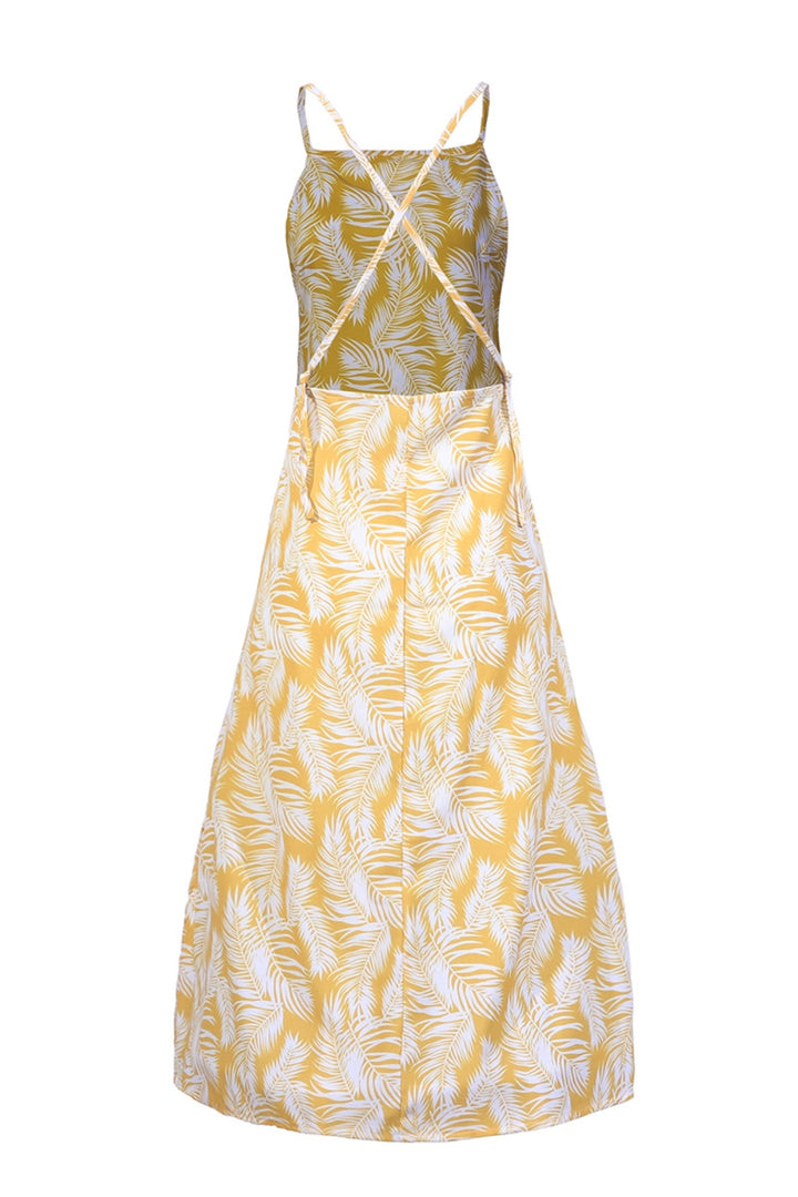 Slit Crisscross Printed Sleeveless Cami Dress | Trendsi