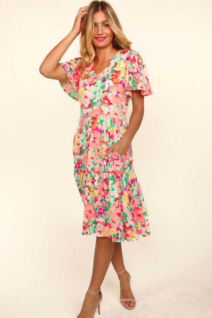 Haptics Tiered Floral Midi Dress with Pockets | Trendsi